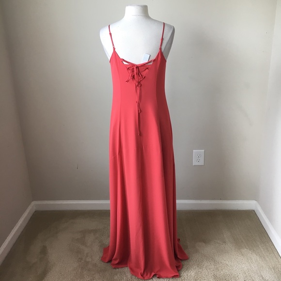 Tie lace up slip maxi coral dress - Picture 4 of 7